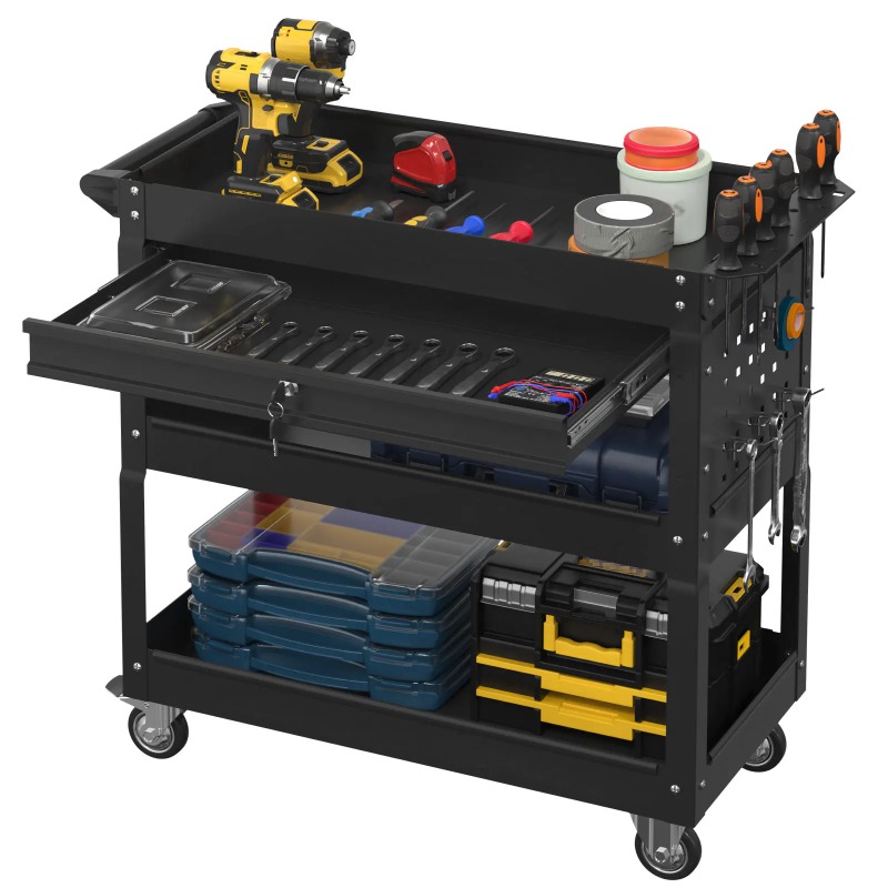 Workshop Garage Tools Manufacturer - Wózek narzędziowy 3-poziomowy na kółkach, wytrzymały