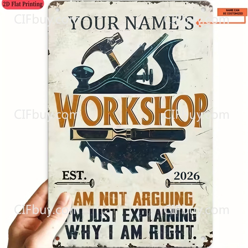Workshop Tools And Names - Metalowy Znak Warsztatowy z Własnym Imieniem